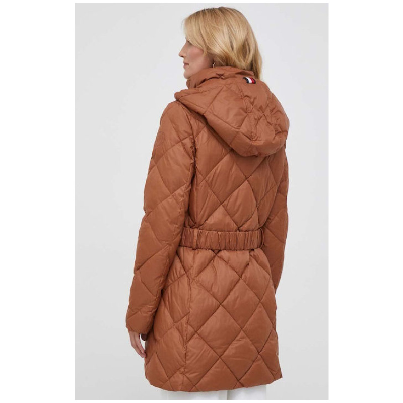 TOMMY HILFIGER Elevated belted quilted coat-natural cognac